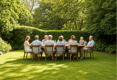 Family gathering together in a warm setting